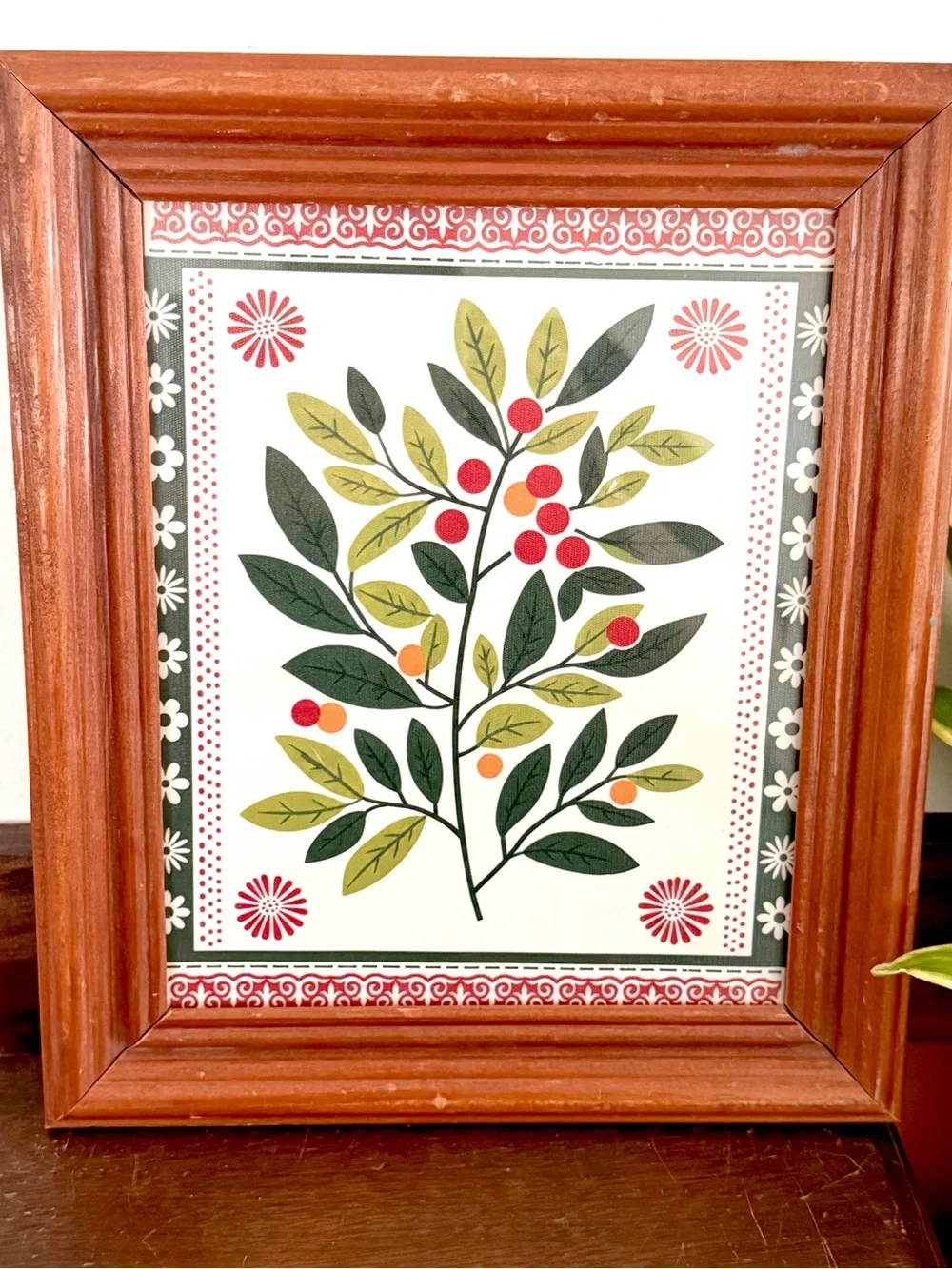 Vintage Style Botanical Berry Folk Art Print Wood Framed Wall Decor Cottagecore